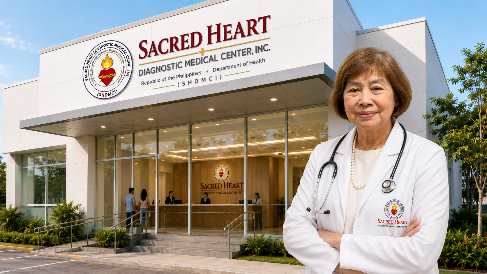 Dr. Luzviminda S. Jose standing in front of Sacred Heart Diagnostic Medical Center.