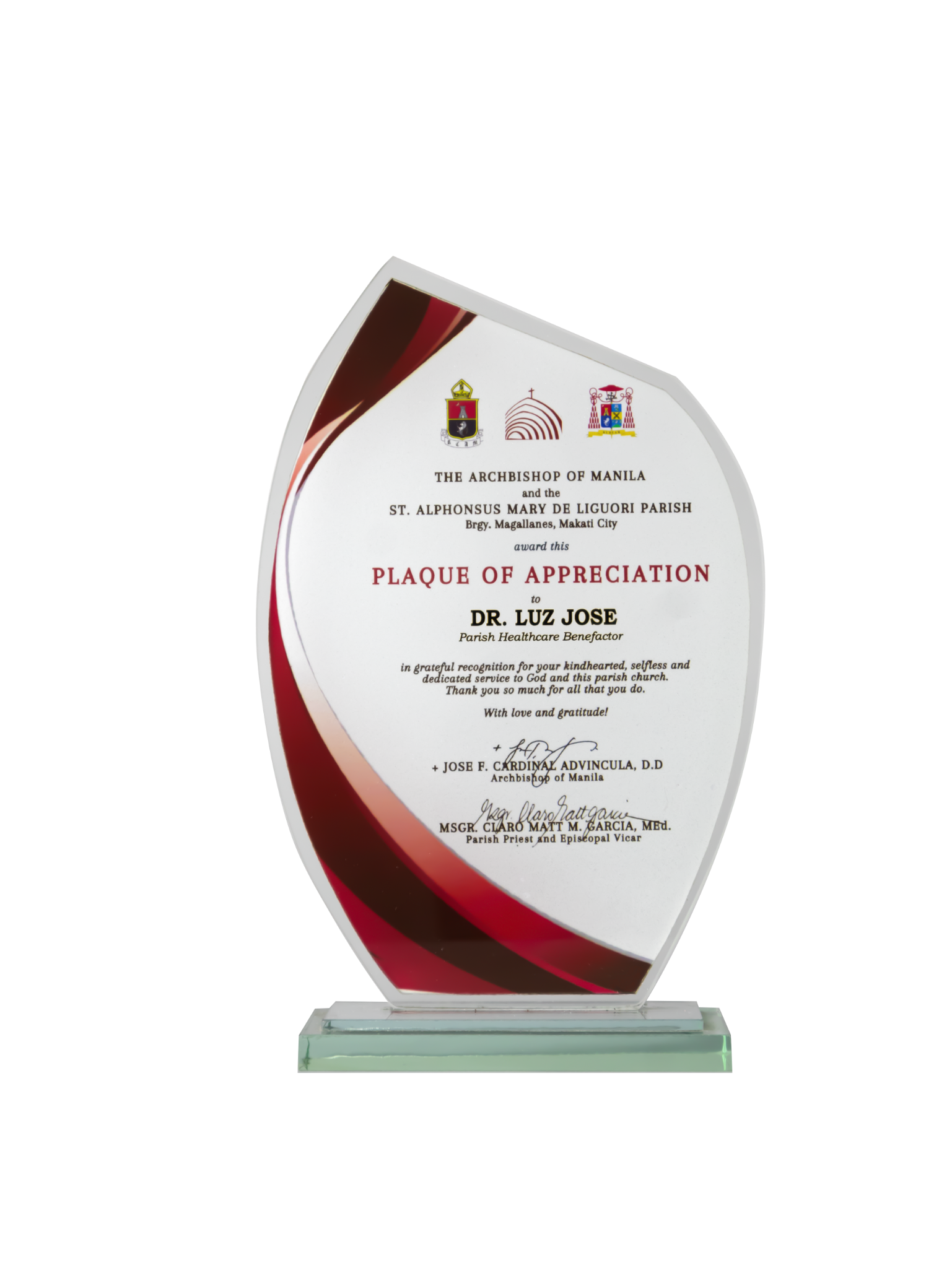 Archbishop of Manila — Plaque of Appreciation