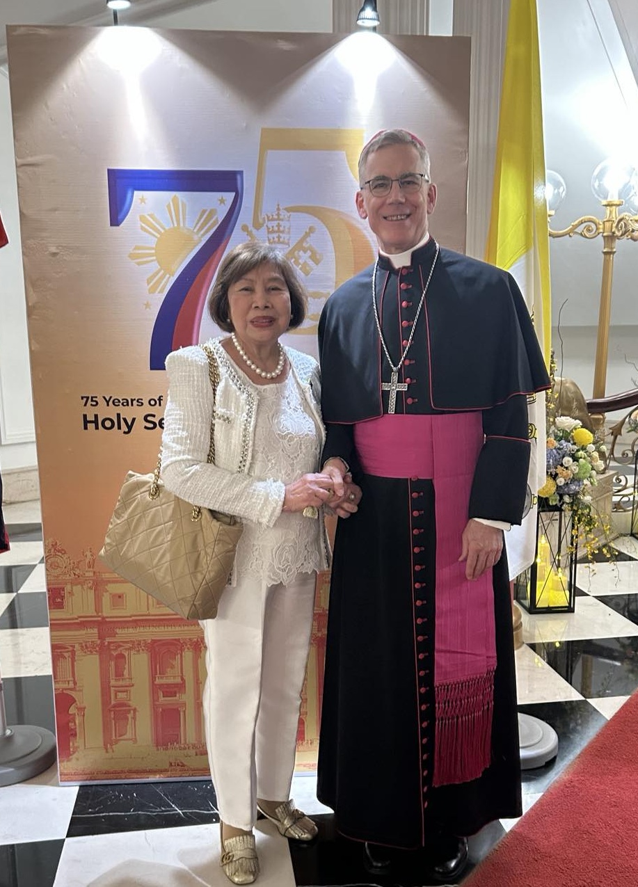 Dra. Luzviminda S. Jose shares a memorable moment with His Excellency, the Most Reverend Charles John Brown, Apostolic Nuncio to the Philippines, during the celebration of 75 years of friendship and diplomatic relations between the Holy See and the Philippines.