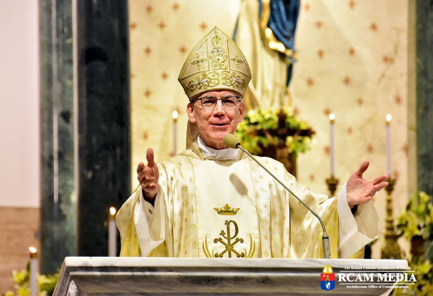 His Excellency, the Most Reverend Charles John Brown, Apostolic Nuncio to the Philippines, shares a message of faith and thanksgiving with the faithful during the anniversary celebration.