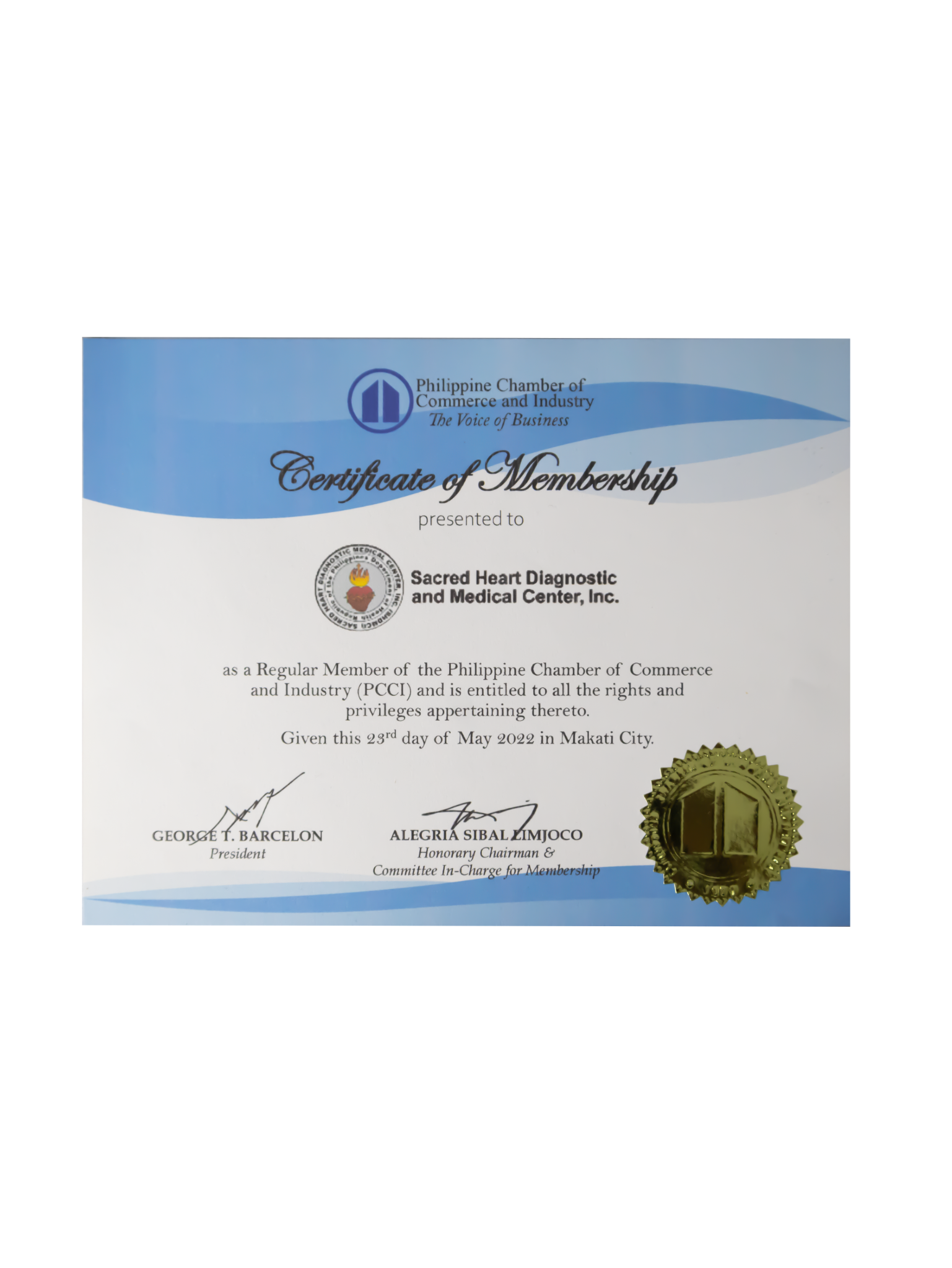 Certificate of Membership — Philippine Chamber of Commerce and Industry