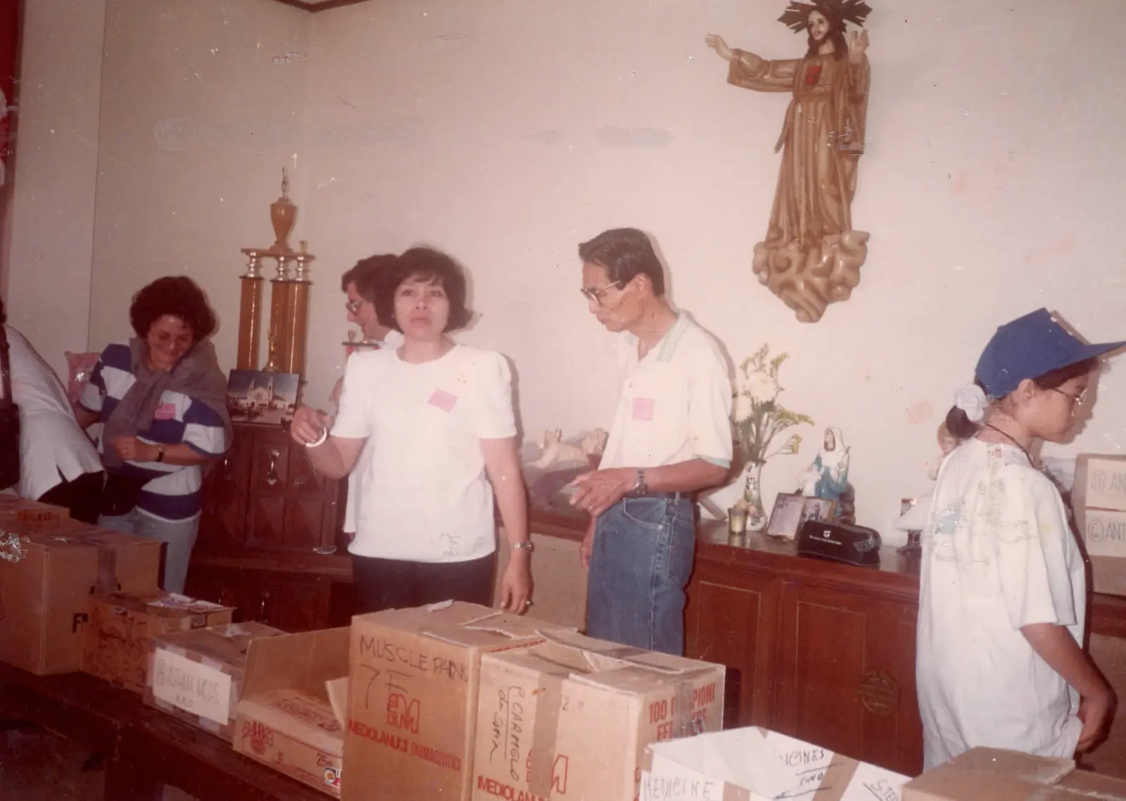 Medical supplies and outreach preparation by Sacred Heart staff and partners