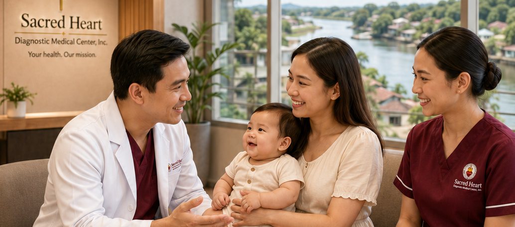 Sacred Heart nurse consulting with a family for general care and preventive services.