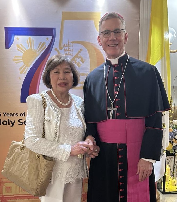 Dra. Luzviminda S. Jose with His Excellency, the Most Reverend Charles John Brown, Apostolic Nuncio to the Philippines.